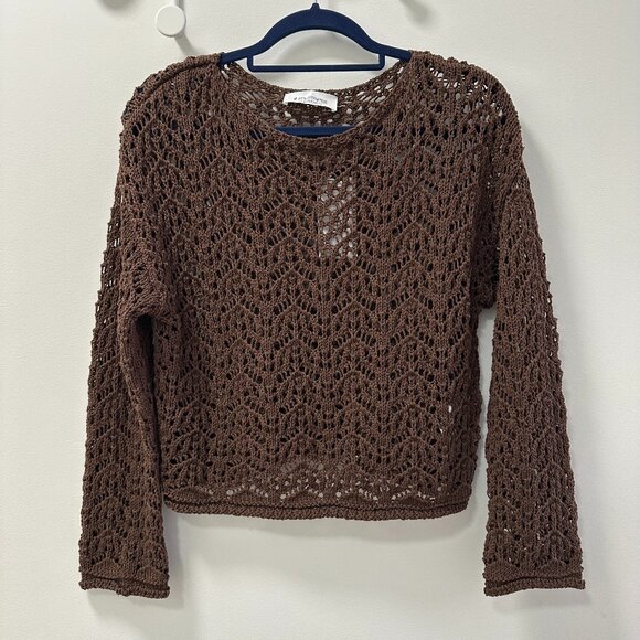 Stradivarius LS Boat Neck Open Stitch Sweater Brown Size S - Picture 1 of 7